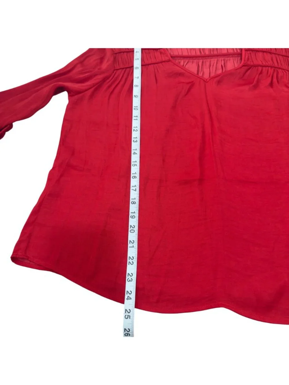 Liverpool Womens Tango Red Long Sleeve Blouse V-Neck Smocked Details Size M - Picture 6 of 11